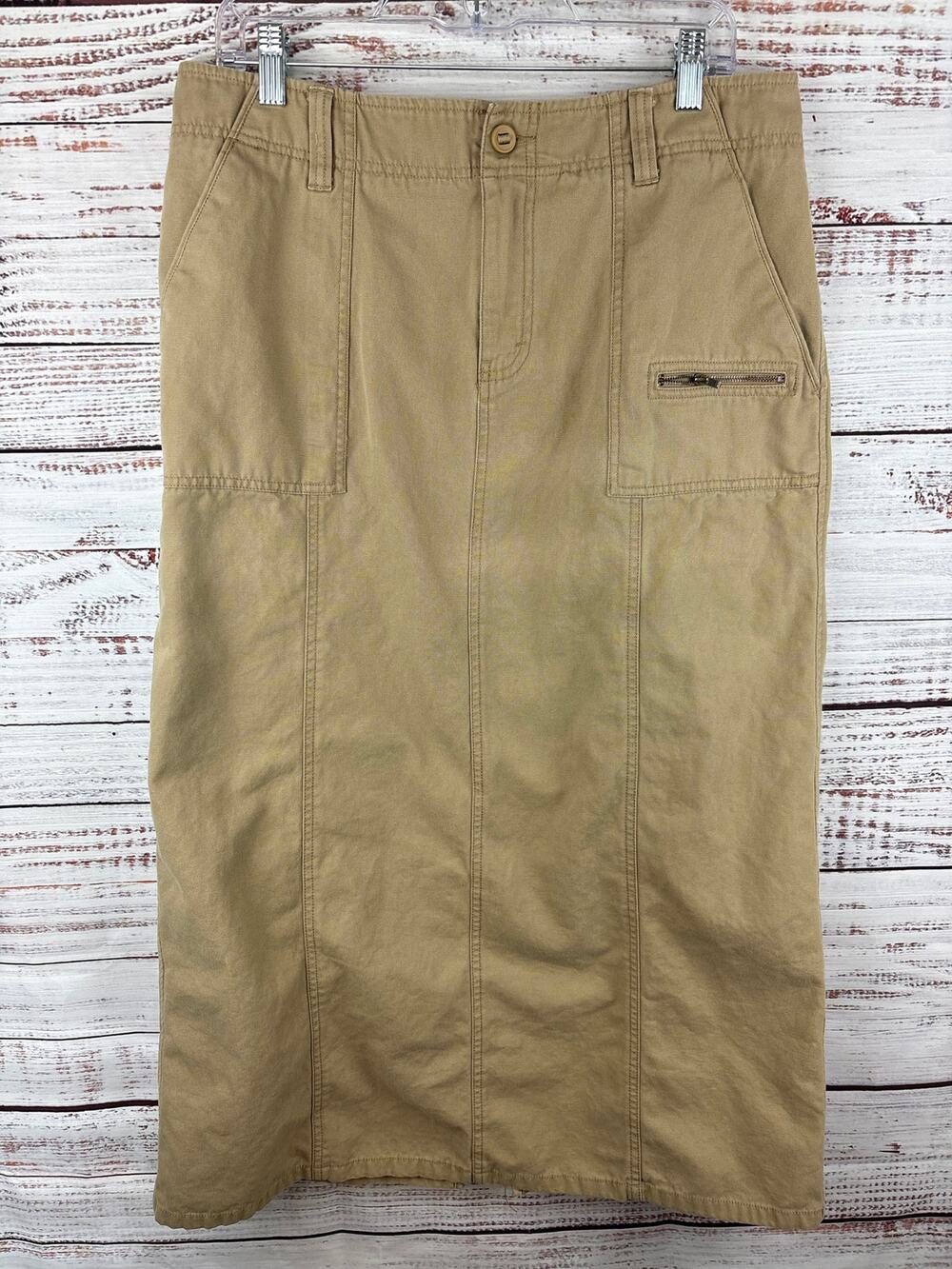 Eddie Bauer Cotton Khaki Cargo Maxi Skirt Gorpcore Casual Utility Indie Women 12